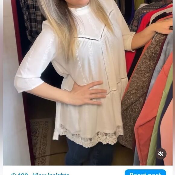 Anthropologie Leith White Lace High Neck Top with Eyelet Cut Outs (Size: Small) - Picture 4 of 16